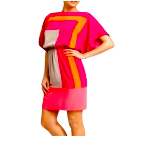Suzi Chin Dresses & Skirts - 🍀 3 for $20 Suzi Chen Short Sleeve Dress Colorblock Hot Pink Orange Batwing